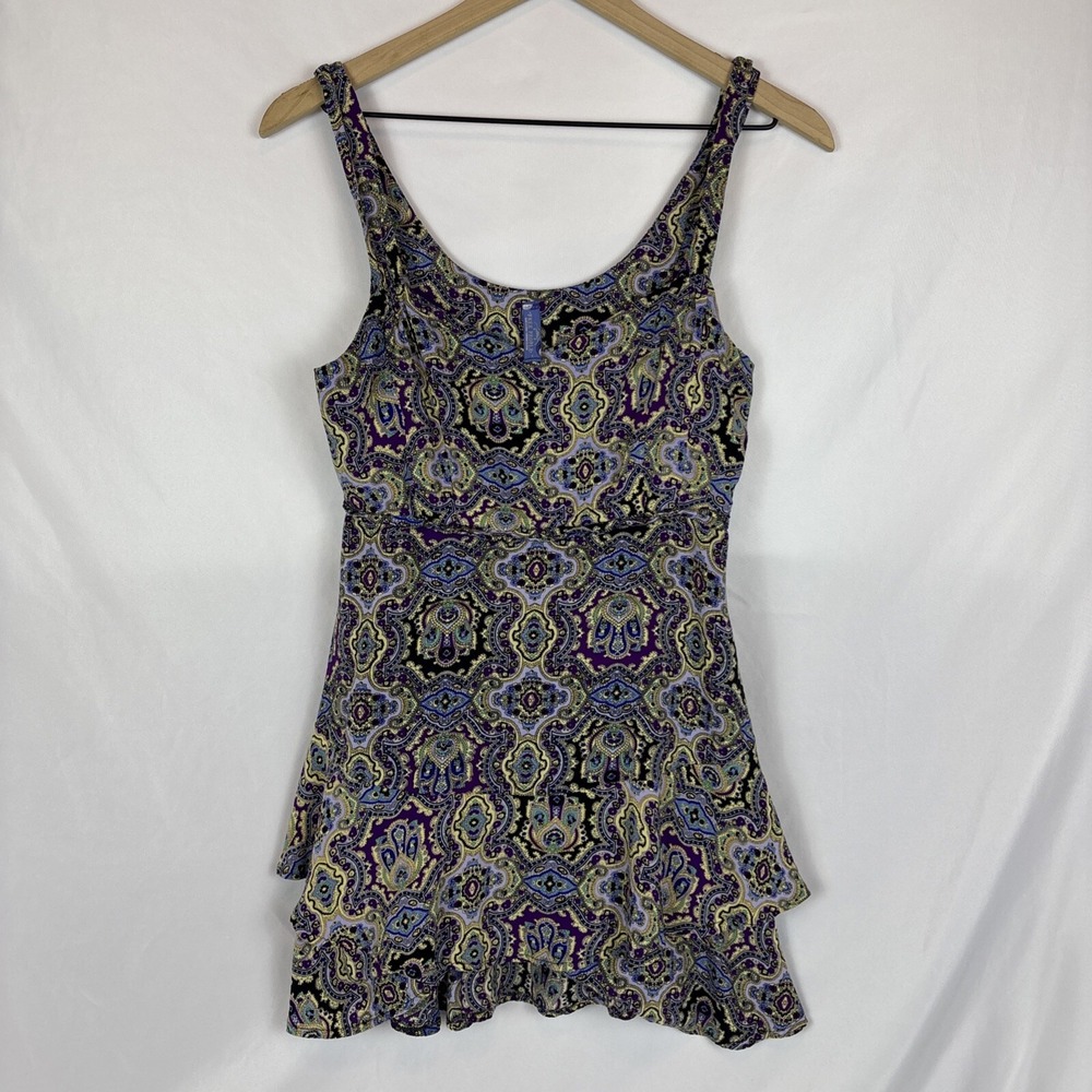 Free People Sm Blue Paisley Strappy Dress Emp Waist Layered Skirt Festival Boho